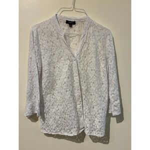 Elementz White Floral Lace Button Up Blouse 3/4 Sleeve Small Womens